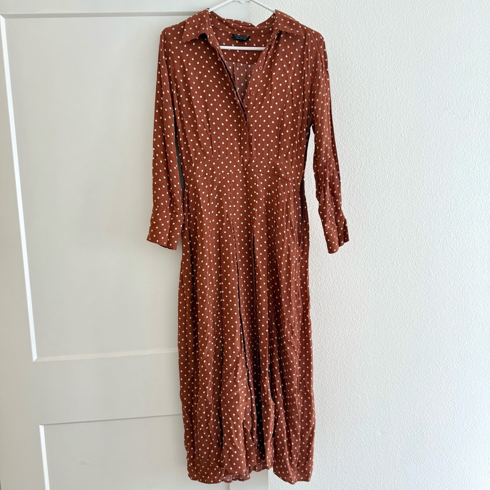 TOPSHOP Burnt Orange Polka Dot Dress